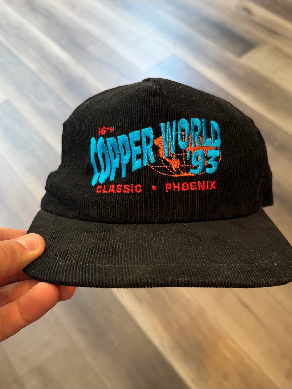 Vintage Copper World 93 Phoenix Classic Corduroy Strapback Hat Made in USA